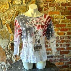 Studio gem, baggy, casual, white, red, blue, Freedom of america, Adult small